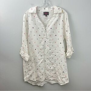 For Cynthia 100% Linen Swimsuit Cover Up Beachwear Anchors Sailboats